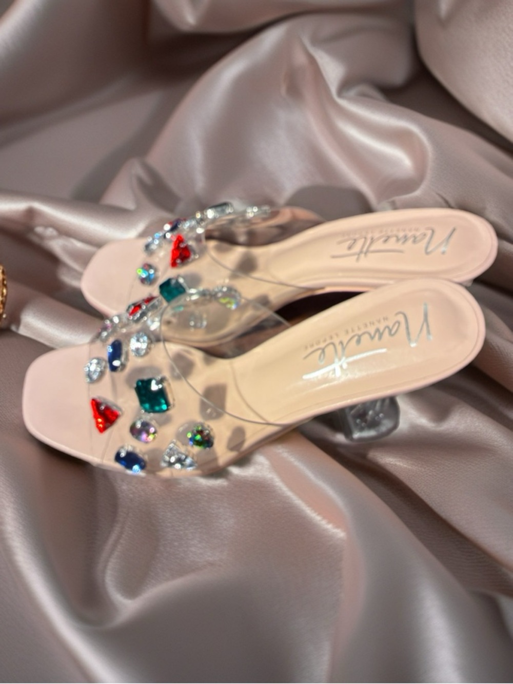 Nanette Lepore Jeweled Clear-Strap Slide Mules Women’s Size 10 - Picture 2 of 3